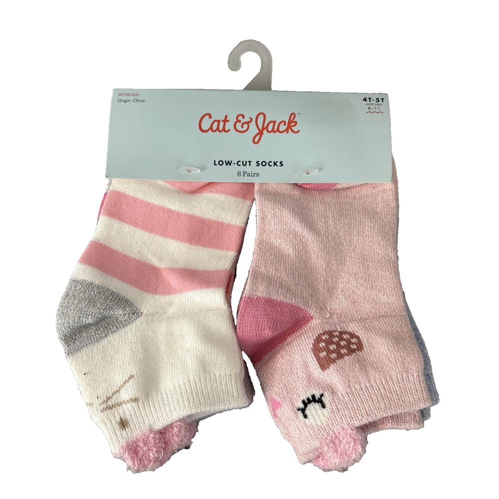 Cat & Jack Girls Low-Cut Socks 6 Pairs Pastel Neutral Animals Sz 4T-5T 8-11 New